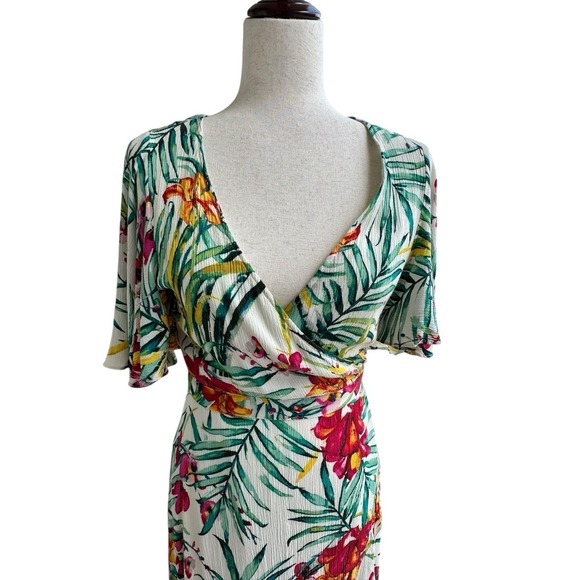Ark nc Tropical Maxi Wrap Dress Women Sz M High Low Hem‎ Romance Floral V-Neck - Picture 2 of 12